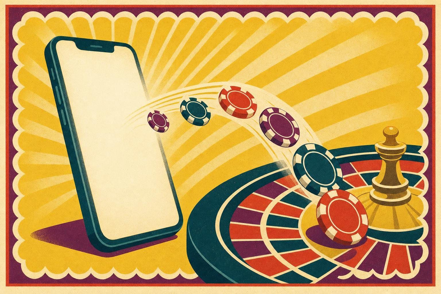 Ilustración: un teléfono móvil del que salen fichas hacia una mesa de ruleta